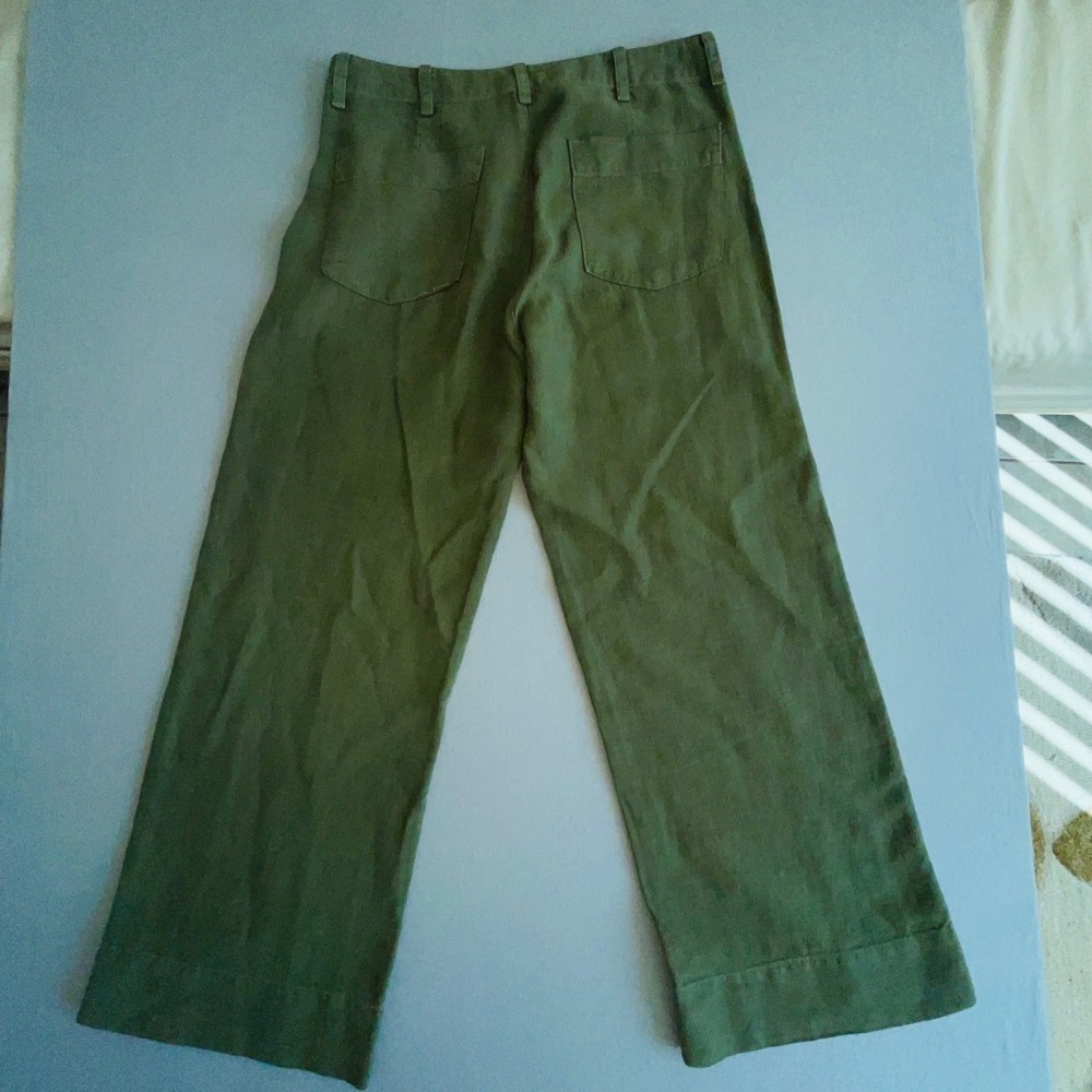 Velvet by Graham & Spencer Wide Leg Utility Pants Linen Olive Green Size 8